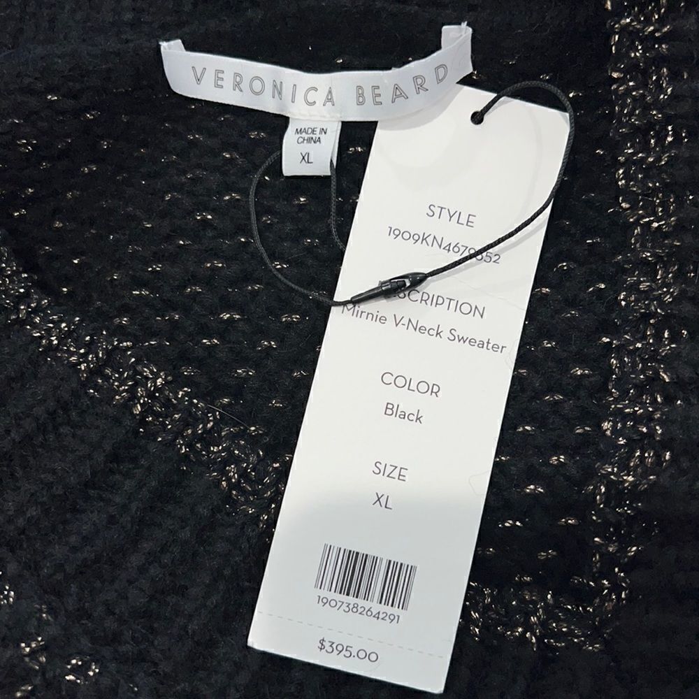 NWT Veronica Beard Mirnie Metallic V-Neck Sweater Relaxed Oversized XL - Picture 14 of 17